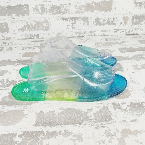 BP. Blue & Green Clear Single Strap Slippers Sandals V637 - Picture 5 of 11